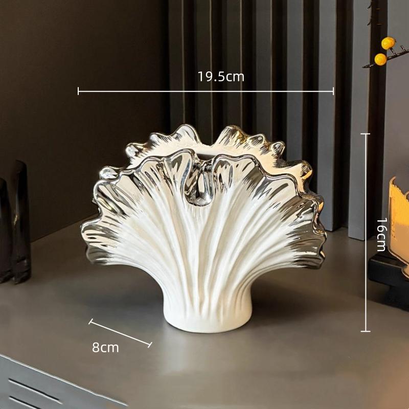 Ceramic Vase Simulated Shell Vase Gradient Silver Irregular Leaf Shape Flower Vase Home Decoration Accessories Terrarium