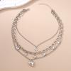 New Silver Color Love Heart Pendant Necklace Multilayer Choker Necklaces Chain for Women Metal Punk Jewelry Gifts