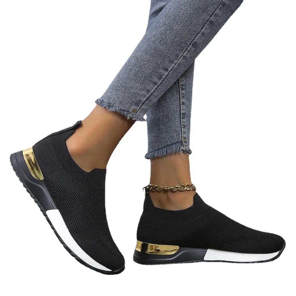 Fashion Weave Mesh Shoes for Women  Fashion Mujer Sneakers Spring Summer Slip On Ladies Platform Socks Shoes Light Vulcanized Shoes
