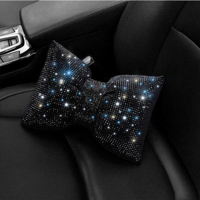Rhinestone Crystal Bow Car Headrest Bling Neck Rest Crystal Bowknot Car Neck Pillow Ergonomic Multifunctional