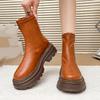Spring/Autumn Comfortable Leather Rear Zipper Short Boots Fashion New Round Head Sexy Lace-Up Casual Walking Boots Women