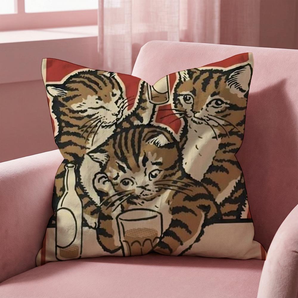 Cheers Drunk Cats Cushion Cover Multi-Scene Pillow Cover for Home & Car - Reversible, Soft & Durable for Daily Use