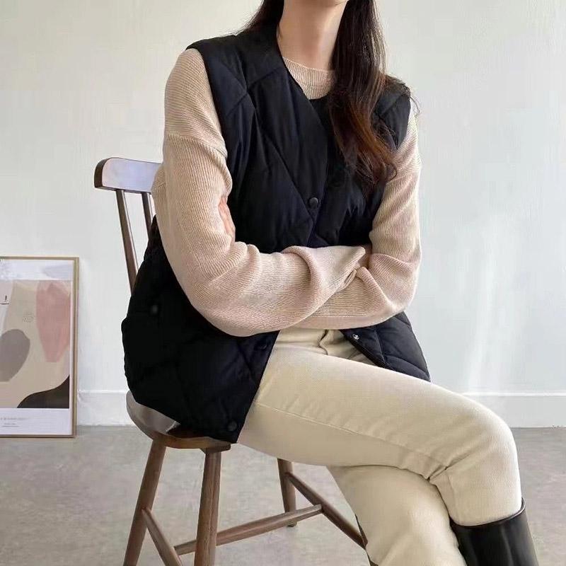 Vest for Women Cotton Autumn Winter Sleeveless Tops Solid Color Vest Oversize Thickened Down Casual Vest