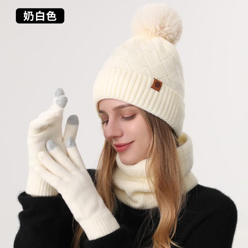 Womens Alpaca Wool Knit Hat Scarf Gloves Set Winter Warm Thick Lined Beanie Cap Cold Weather Outdoor