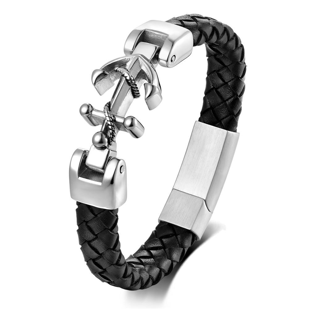 Punk Herren Armbänder Edelstahl Anker Armbänder Armreifen Geflochtene Lederseil Armbänder Für Damen Herren Geschenke