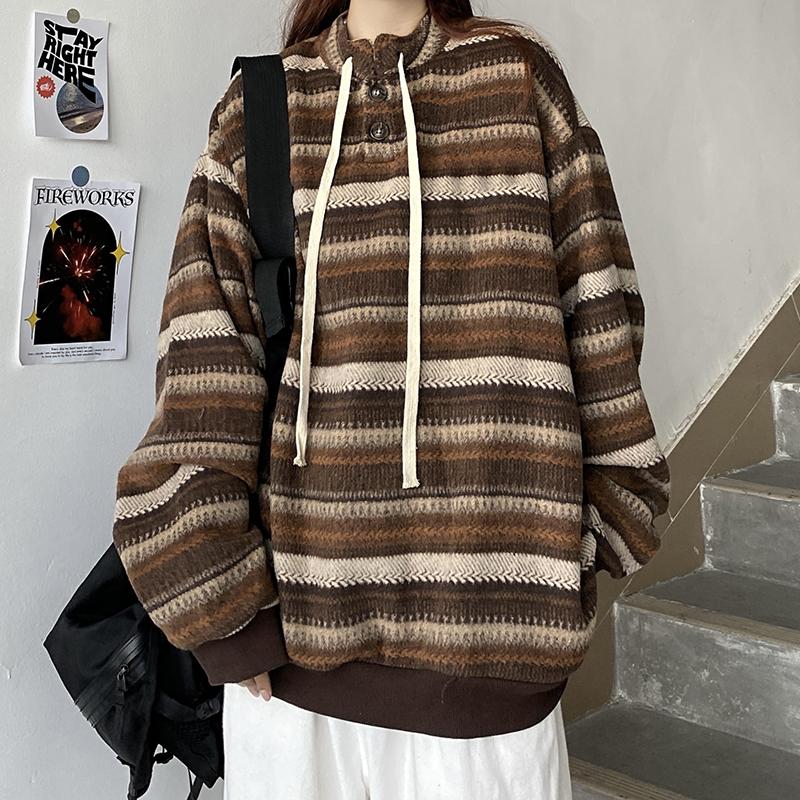 Autumn and Winter Vintage Striped Loose Pullovers Women Sweater Long Sleeve Casual Plus Size Knitted Sweaters Women Fashion O Neck Knit Jumpers 25361