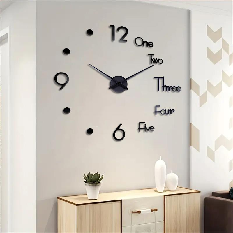 

DIY Wall Clock Modern 3D Thickened Mirror Wall Clock Decoration Home Living Room Bedroom Office Frameless Mirror Wall Clock (black,47.2 inch) чорний