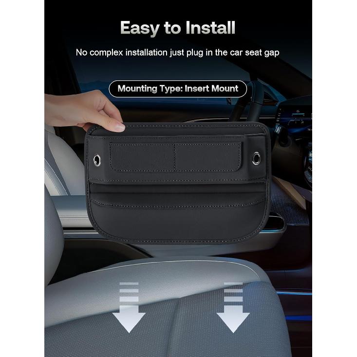 Universal Fit Premium Leather Car Seat Gap Filler Organizer, Center Console Organizer With Card Slots For Car Suv Truck (Black, 2 Pack)