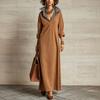 Women's Elegant Lapel Collar Long Sleeve Loose Fit Knit Maxi Dress