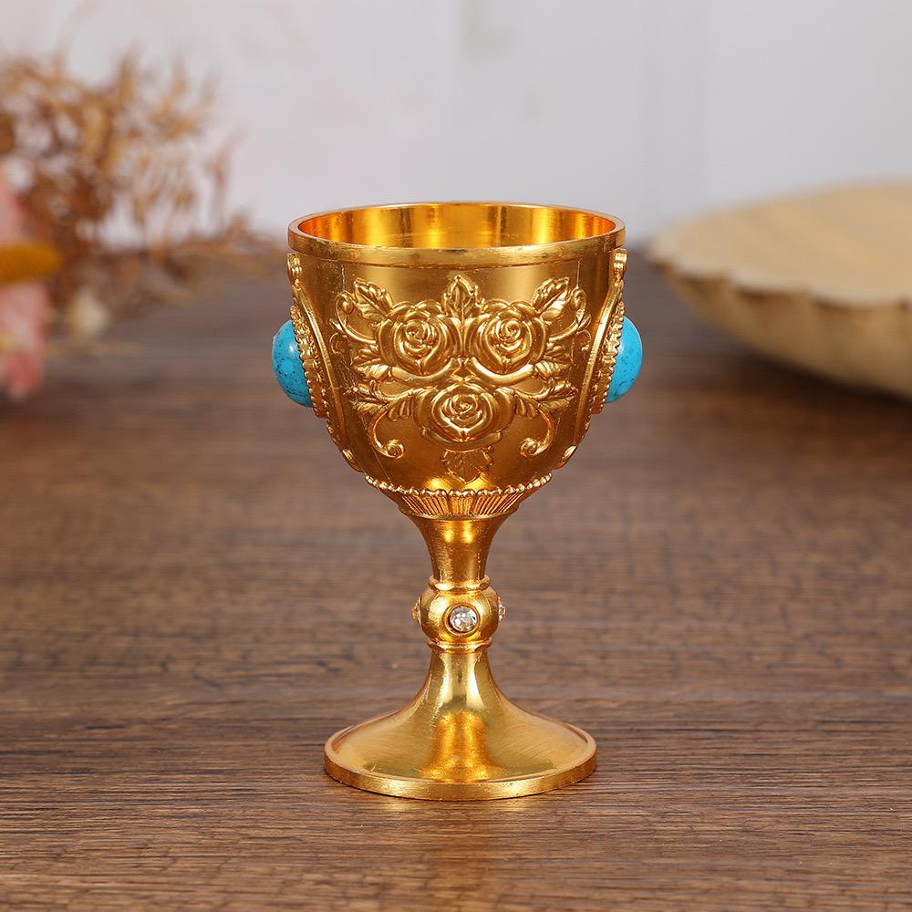 European Vintage Wine Glass, Rose Design Goblet, Alloy Portable White Wine Glass, Carved Mini Spirits Vodka Glass, 30ml,1pcs