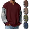 Men's Camouflage Stylish V-Neck Ribbed Textured Long-Sleeve T-Shirt