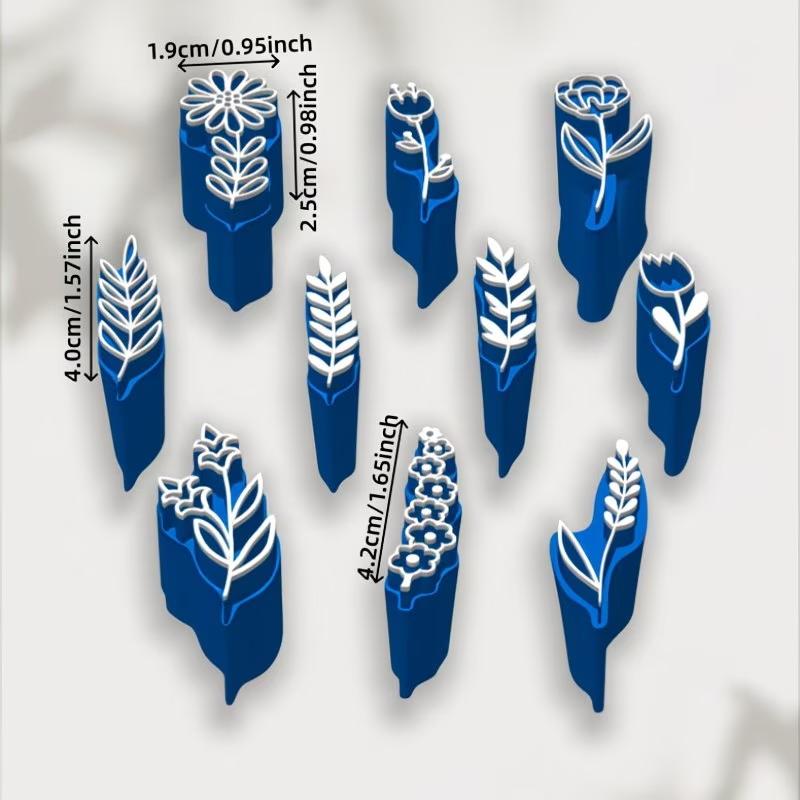 Flower Leaf Design Clay Stamp Molding Kit 10PCS Lightweight Plastic Tools for Handmade Brooch Badge Making