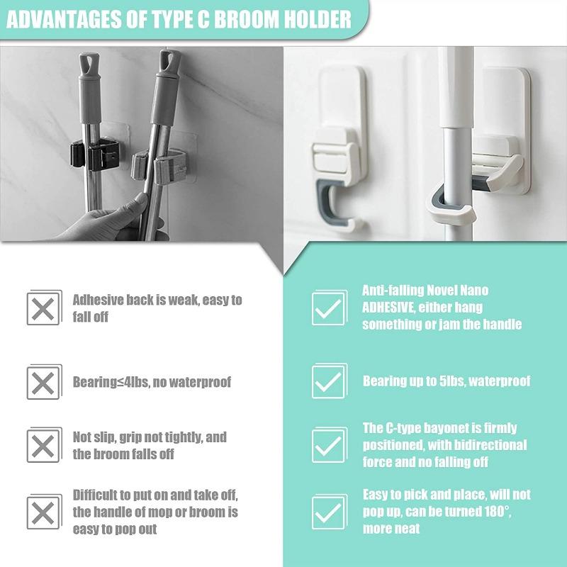 Mop Holder Self-adhesive Broom Stand Wall Mounted Mop Support Sweeping Brush Hook Storage Organizer Bathroom Kitchen Accessories