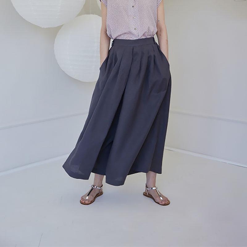 High-Waisted French Retro Linen-Cotton Wide-Leg Cropped Pants with Crinkled Texture