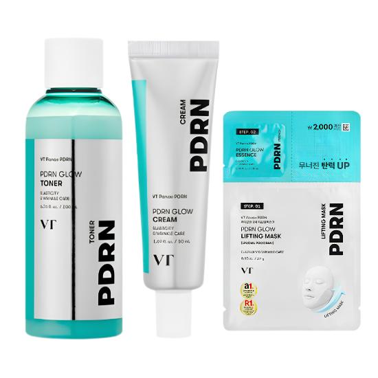 VT PDRN Glow Skin Care Set | Glow Cream 50ml+Glow Toner 200ml+Lifting Mask Korean Glass Skin - Korea Daiso Exclusive Kit