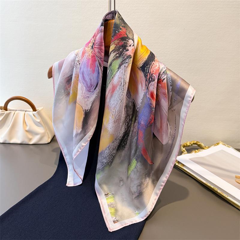 70*70cm Silk Satin Hijab Scarf Women Floral Print Bandana Head Hair Scarfs Female Small Handkerchief Square Shawls Neck Scarves