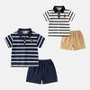 Summer Boys Striped Half Sleeve Suit K-style Children Polo Short Sleeve Children's Clothing Kids Pure Color Shorts Two-piece Set