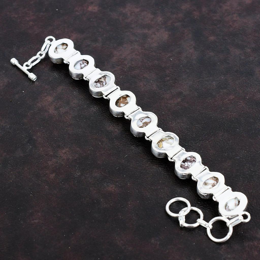 Wild Horse Magnesite Bracelet Natural Gemstone Jewelry Handmade Bracelet 925 Sterling Silver Bracelet Adjustable Chain Bracelet Gift for Mom