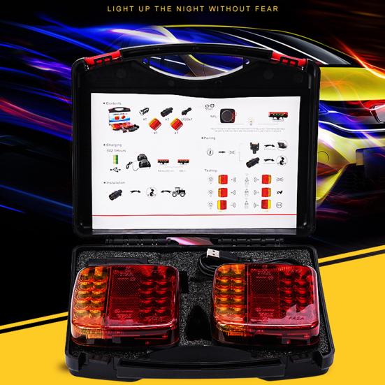 Magnetic Wireless Trailer Lights High Brightness IP67 Waterproof 2.4GHz Frequency Rechargeable LED Trailer Lights Tail Tow Lights Kit