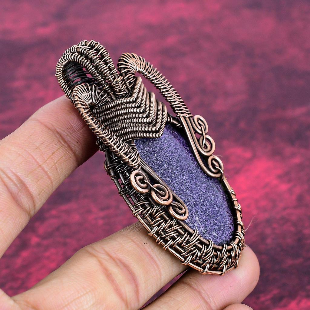 Purpurite Gemstone Pendant Designer Jewelry Handmade Copper Wire Wrapped Pendant
