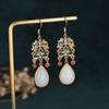 Retro National Trend Cloisonné Enamel Earrings with Southern Red Agate and White Jade for Hanfu Costumes