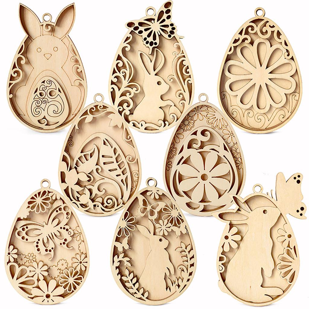 Bunnies Eggs Shape Cutouts Unfinished Wood Slices for Adult Children Painting Hanging Ornament Home Decoration