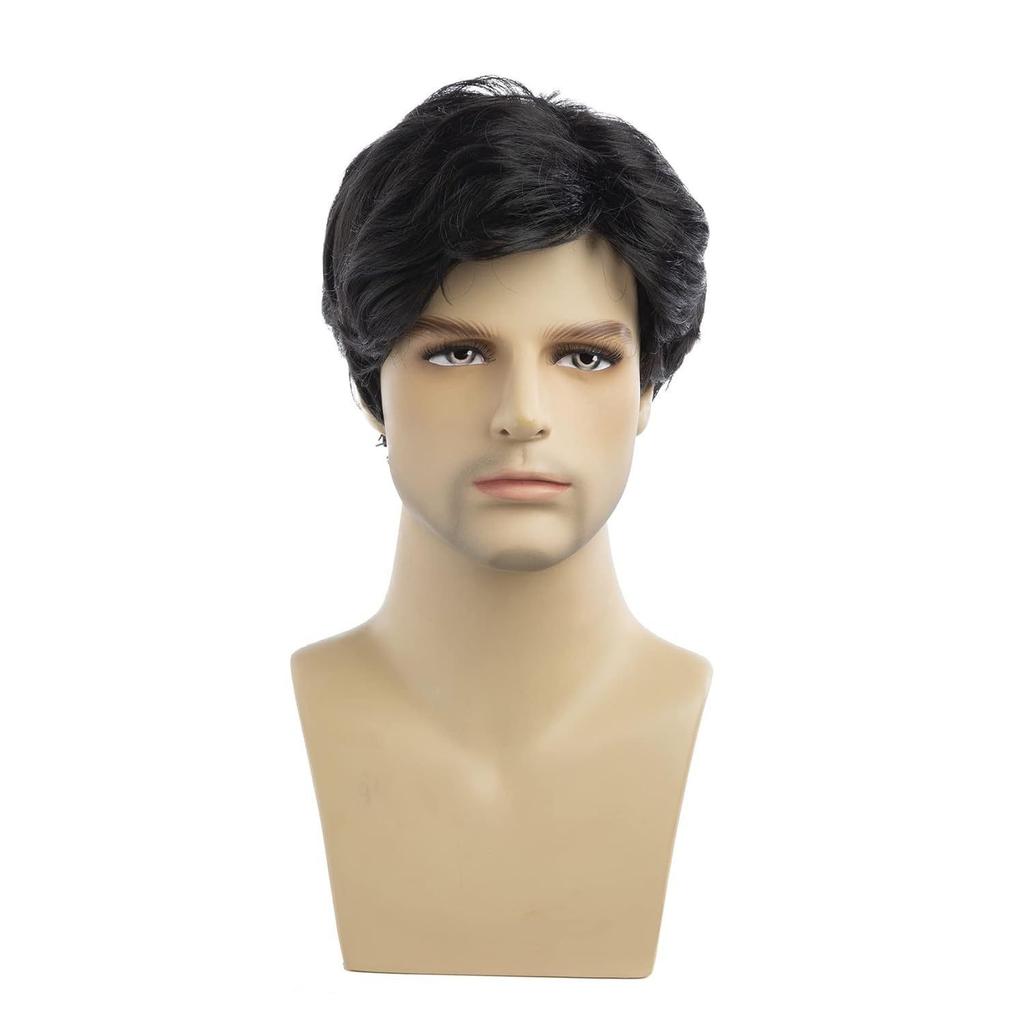 Men's Short Fluffy Curly Wig, Heat Resistant Synthetic Hair, Rose Net Cap, Natural Looking for Daily & Party Occasions