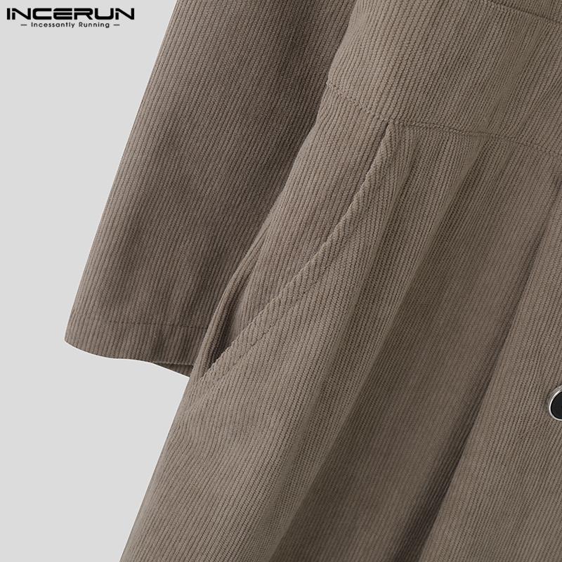 INCERUN Herren Frühling Langarm Korduroy Lange Overalls Lässig Reißverschluss Strampler