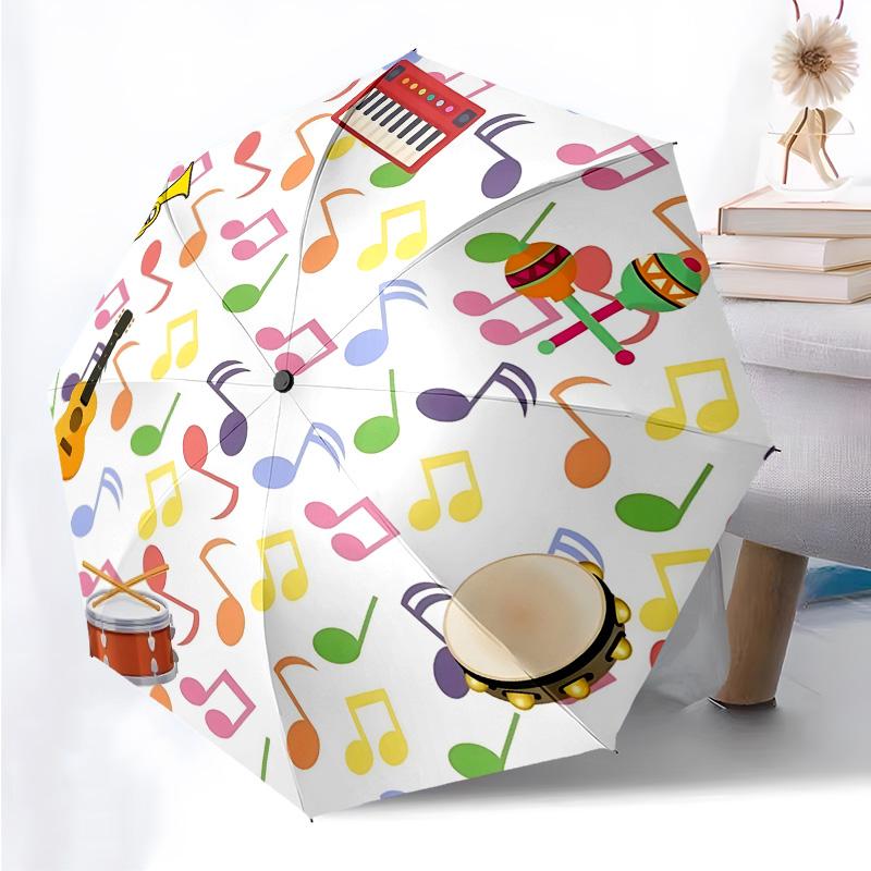 Music Drums Folding Umbrella Fashion Auto-Open 8 Iron Ribs Plastic Handle Foldable Sunshade Perfect Christmas Gifts