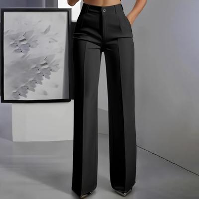 Women Pants High Waist Straight Wide Leg Suit Trousers with Side Pockets Pure Color Office Lady Business Pants