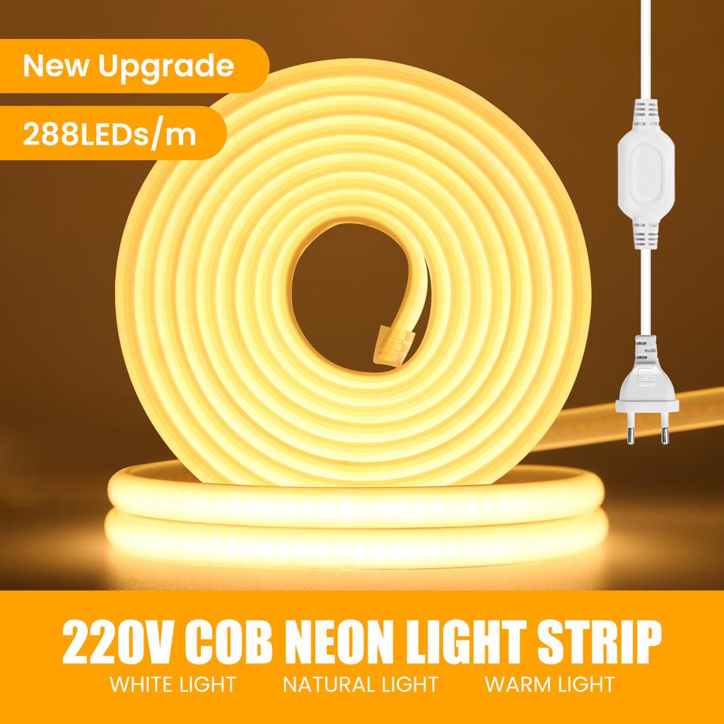 288LEDs/M COB NEON Light 220V 40M 35M 30M 25M 20M 15M 10M FOB Tape Ribbon EU UK Plug IP67 Waterproof Linear Lighting For Bedroom