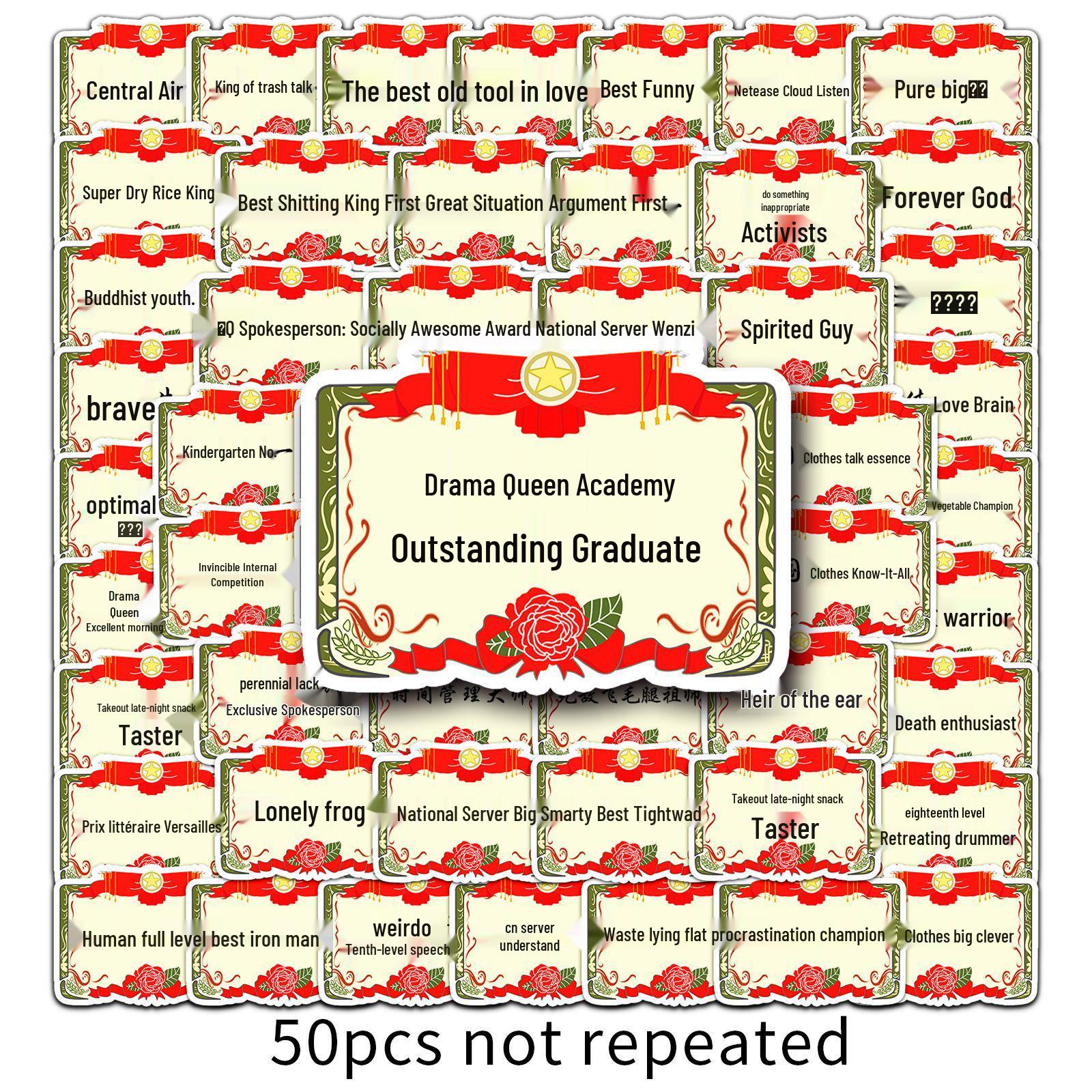 50 Original Certificate Stickers: Personalized Text, Hot Memes, Prank Fun, Waterproof Phone Case Decor.
