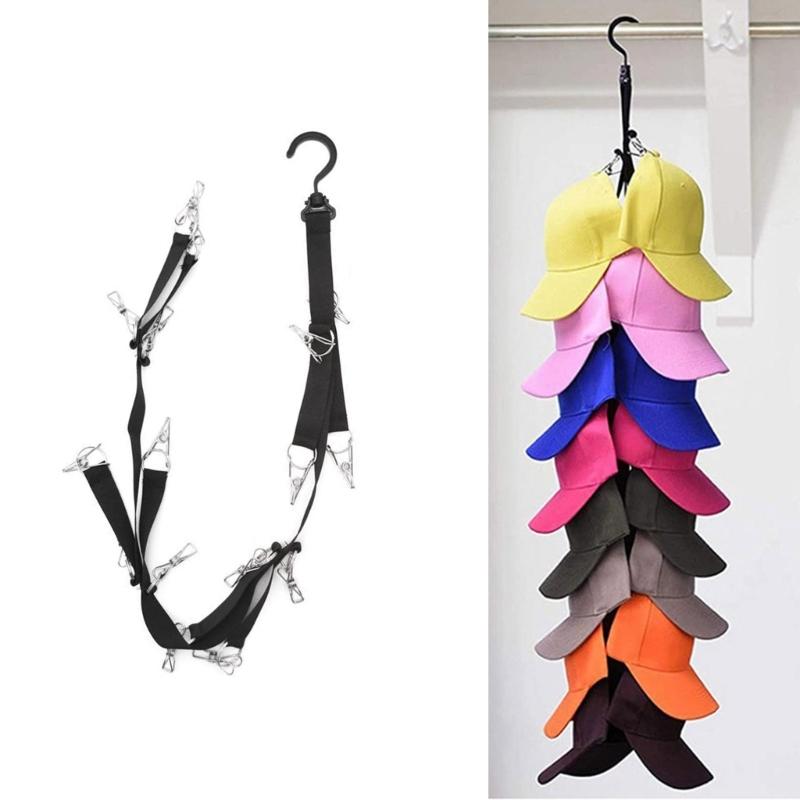 Stylish Hat Organizers Holder Rack for Closet Rod Easy Storage Hangers With 16 Large Clip for Baseball Golf Beanies