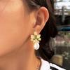 French Light Luxury Sweet Inlaid Zircon Flower Pearl Earrings High-End Temperament Celebrity Style Ear Jewelry