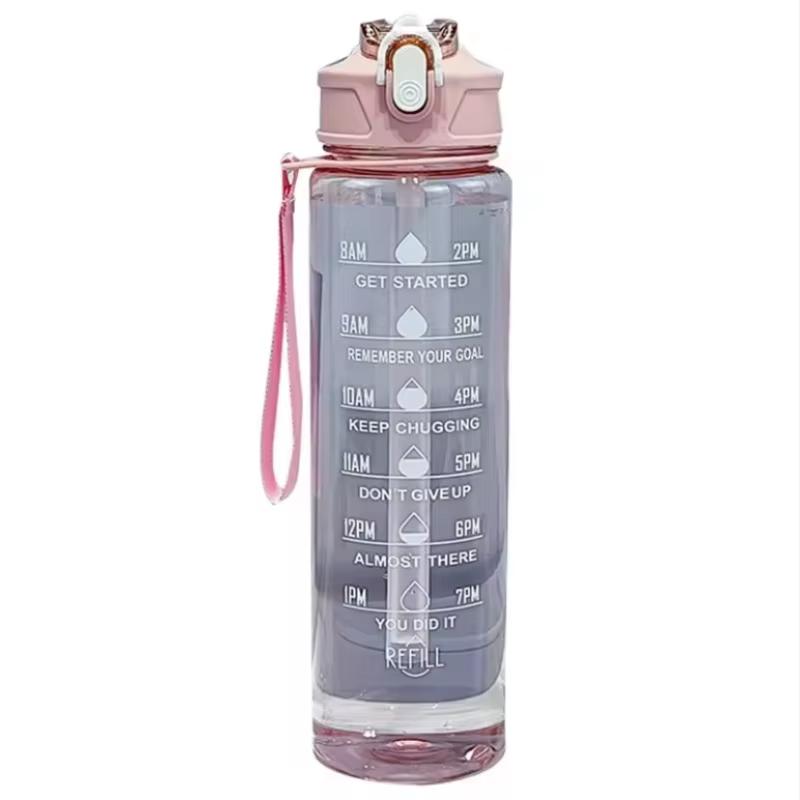 Large Capacity Sports Water Bottle, Leak-Proof Plastic Drinking Cup with Time Scale, Ideal for Travel Fitness Exercise
