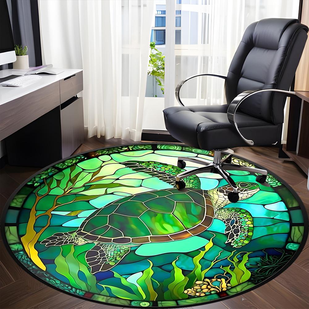 1pc Sea Turtle Stained Glass Chair Carpet for Office, Soft, Non-Slip Polyester Mat, Office, Living Room, Bedroom, Durable Polyester yy251207102