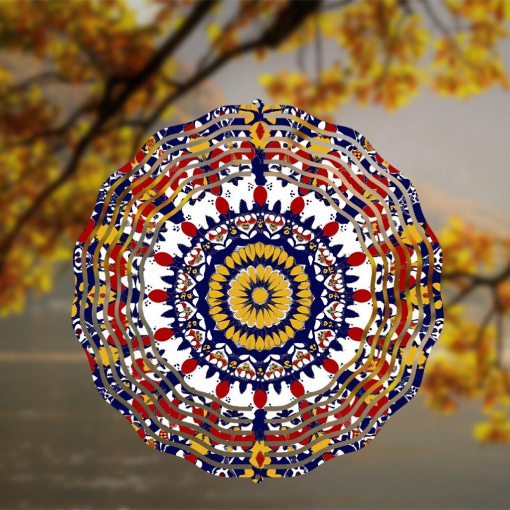2D Spinning Wind Chime Outdoor Decor with Mandala Design for Garden Patio Balcony Hanging Ornament Wind Catcher Home Decoration