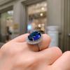Jewelry Simulation Blue Glass Blue Retro Wind Ring Shining Diamond Set Women'S Ring
