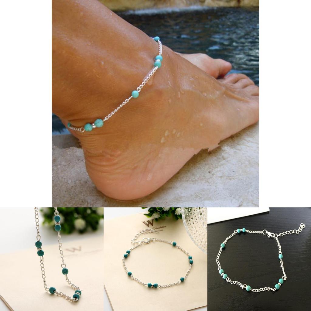 Minimalistische Zehenkette aus Legierung mit handgefertigten Türkisperlen für lässige Sommerkleidung