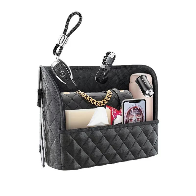 Autositz Organizer - Leder Aufbewahrungsnetz mit großer Kapazität mit Hängehaken, Mittel-Rücksitz-Organizer-Tasche für SUV/LKW-Zubehör