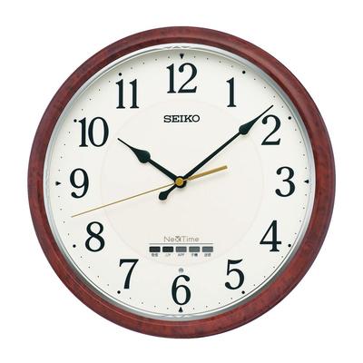 Seiko ZS256B Nextime Wall Clock Brown Wood Grain Radio-Controlled Bluetooth Silent Sweep Second Hand LCD Display 310mm Diameter 51mm Depth