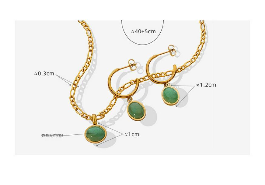 Natural Green Aventurine Pendant & Earrings Set: Ethnic Style Women's Jewelry