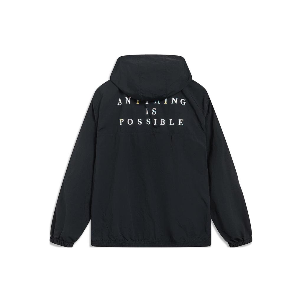 Li-Ning Sports Life Series Letter Print Hooded Jacket Men Outerwear Black AFDT379-6