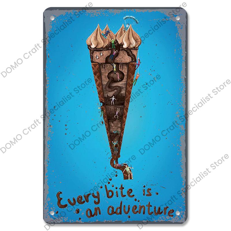 Chocolate Girl Poster Vintage Metal Plate Cartoon Ice Cream Strawbarry Metal Tin Signs Wall Decor Dessert House Bakery Kids Room