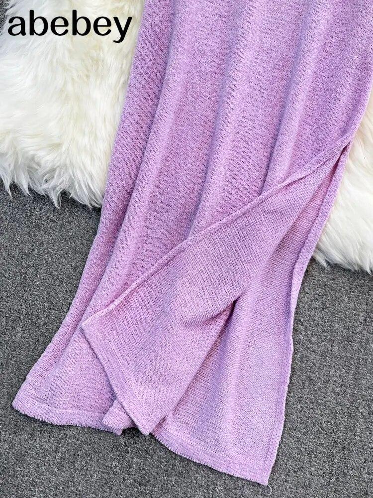 Blue/purple Summer Knit Sexy Strap Dress Women Tank Elatic Waist Bodycon Sundress Female Beach Split Backless Maxi Long Dress