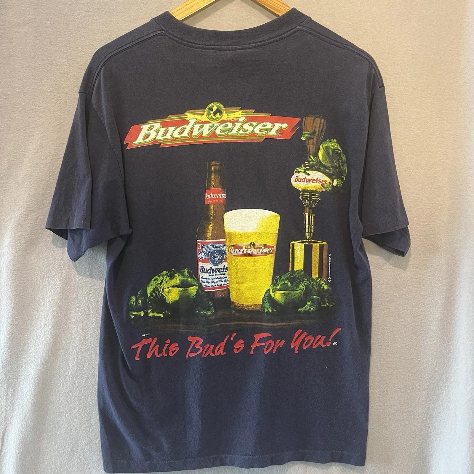 

Vtg 1997 Budweiser Frogs L Single Stitch graphic T-shirt Streetwear Y2K Hiphop S