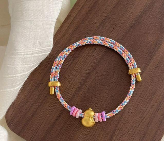 Chinese Style Woven Cotton Rope Geometric Bracelet with Copper Coin Design - Versatile, Fashionable, and High-end Jewelry