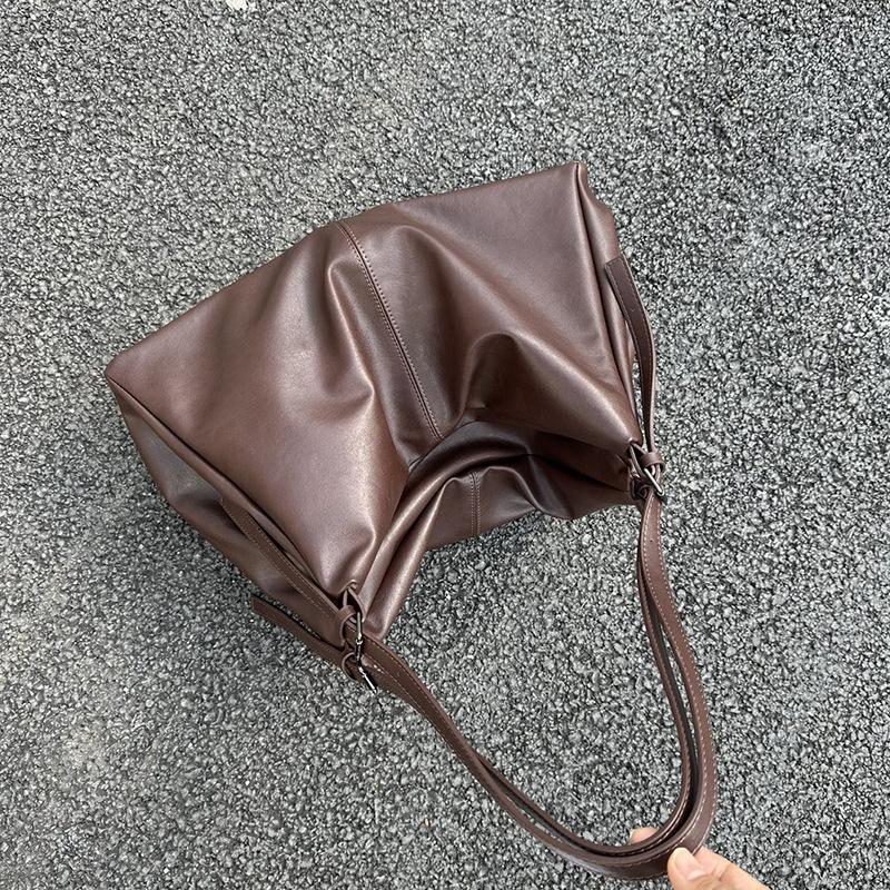 Big Bag, Women's New Vegetable Tanned PU Lazy Style Tote Bag, Light Luxury and High-end Single Shoulder Armpit Bag