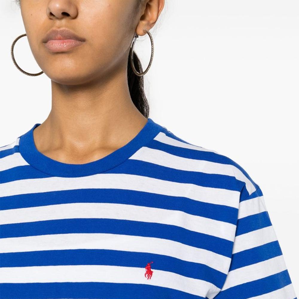 Polo Ralph Lauren Striped Pattern Embroidered Loose Round Neck Short Sleeve T-Shirt Women Tops Dark-Blue 211924295-001