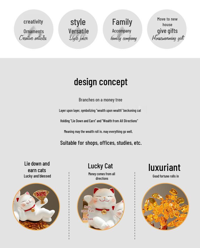 Money Tree: Wealth-Attracting Cat Figurine for Shop or Home, Perfect for Store Opening and Housewarming